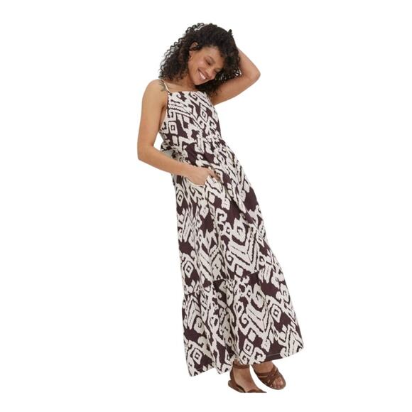 Fat Face 100% Linen Dress Brown na d White Tie Back Womans Size‎ UK/8 US/6 - Picture 1 of 10